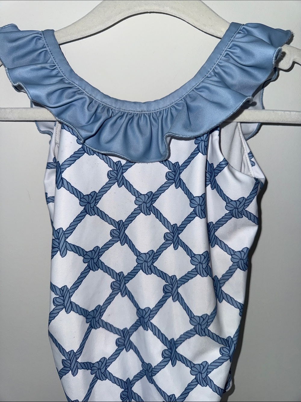 Girl's Blue Rope-Print Ruffle One-Piece Swimsuit - Picture 2 of 4